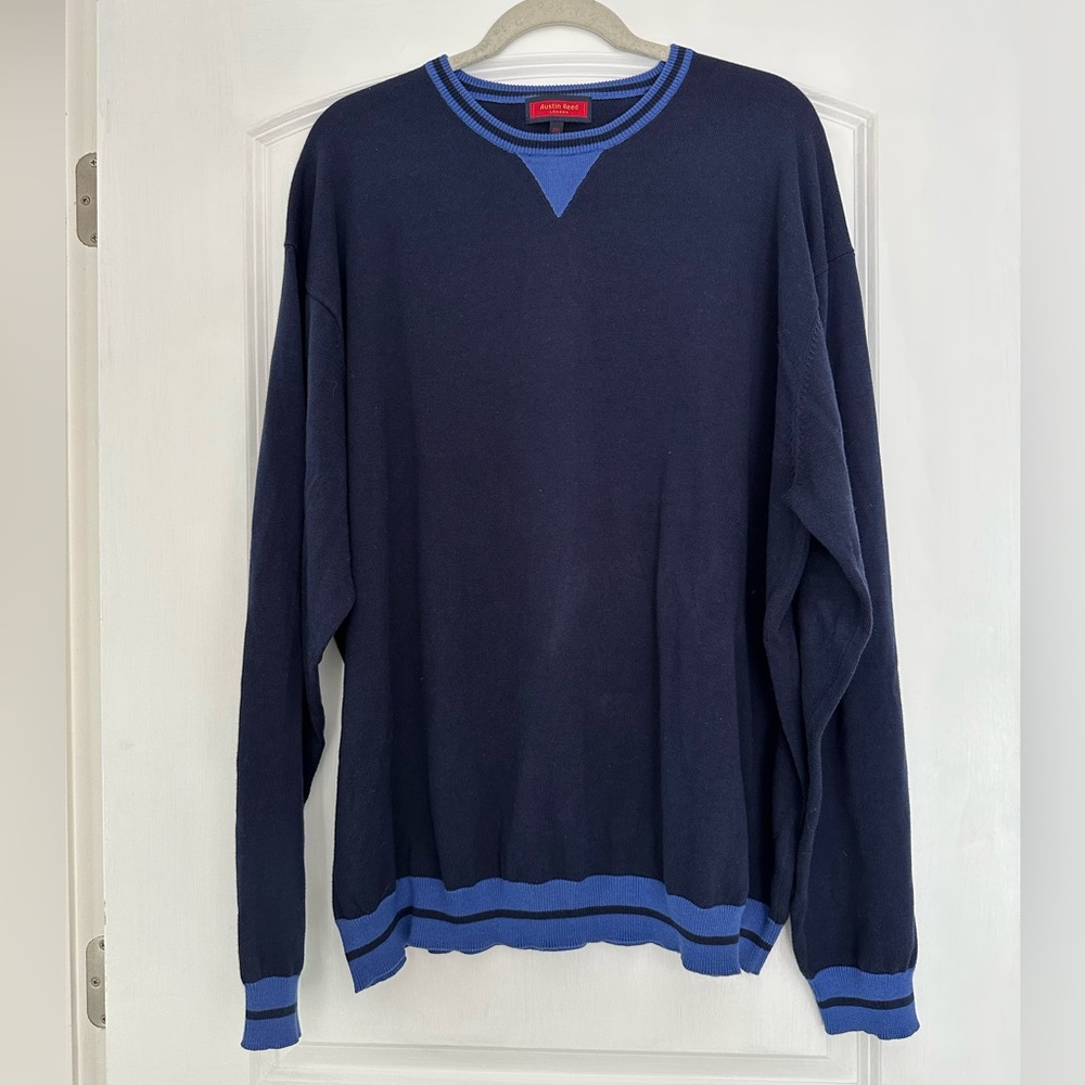 Austin Reed Dark and Light Blue Crewneck Sweater, 100% Cotton